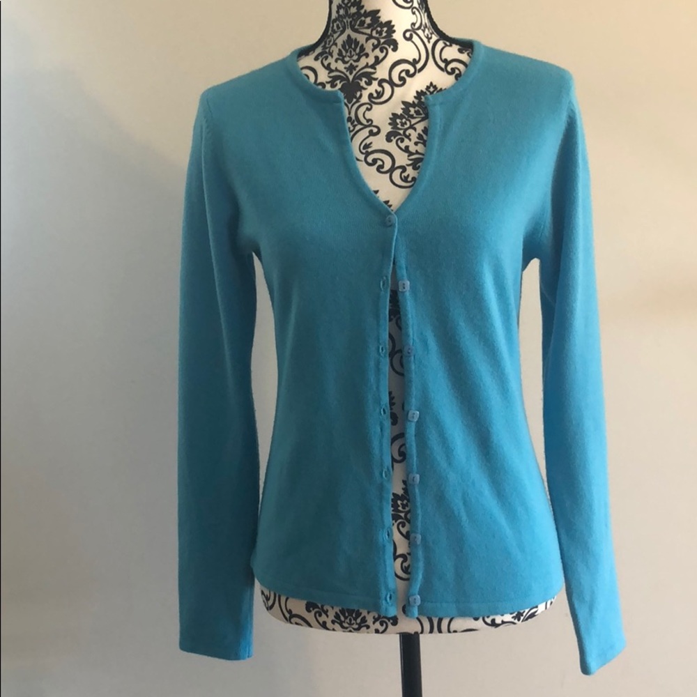 Solid button up turquoise cardigan